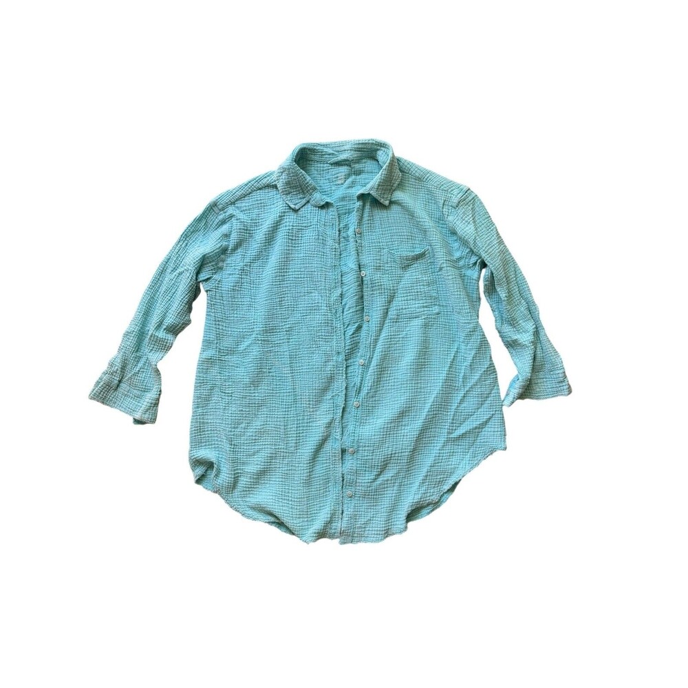 Aerie Gauze Button Down Cover Up Shirt Women’s M Teal Cotton Oversized